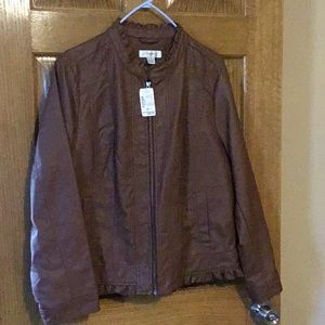 CJ Banks brown jacket NWT. 14W. Leather look